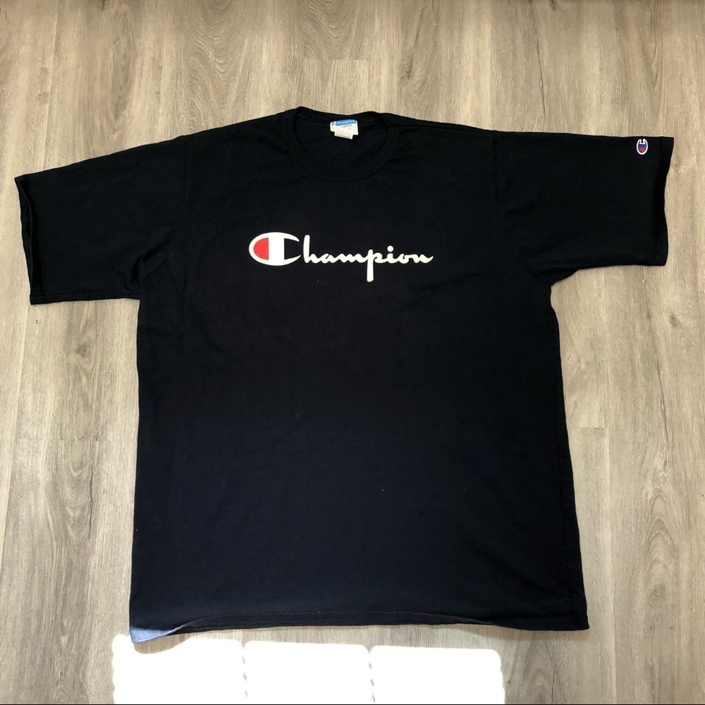 Champion Size 3 XL Vintage 90s T Shirt Short Sleeve Navy Logo Ringer Tee - Picture 1 of 4